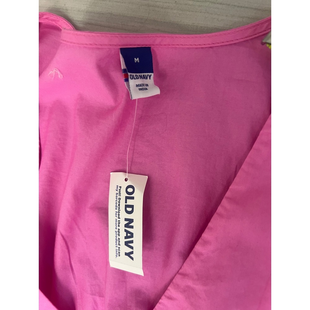 Boho Old Navy Midi Dress Pink Puff Sleeve Smocked Waist Sz M Barbiecore NWT Chic - Picture 5 of 8